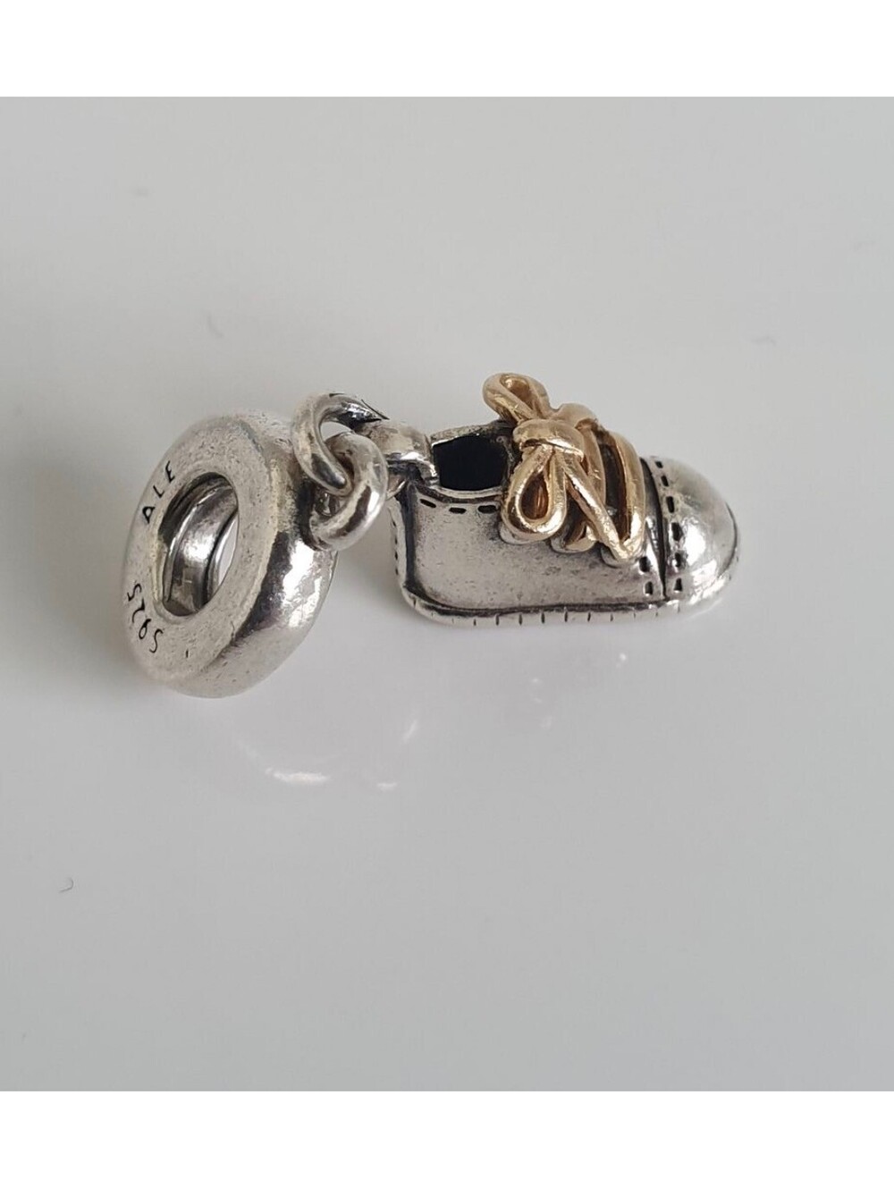 PANDORA Silver Baby Shoe with 14K Gold Lace Two Tone Baby Shoe Dangle Charm